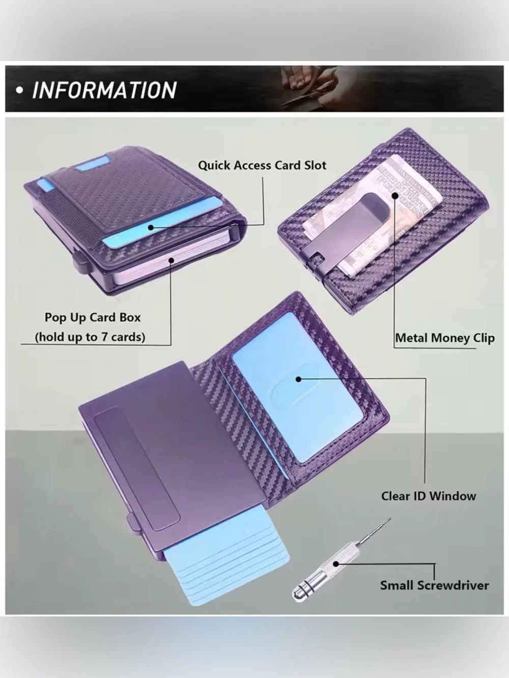Rfid Blocking Wallet Short Bifold Slim Pop Up Aluminum Card Holder w/ ID Case
